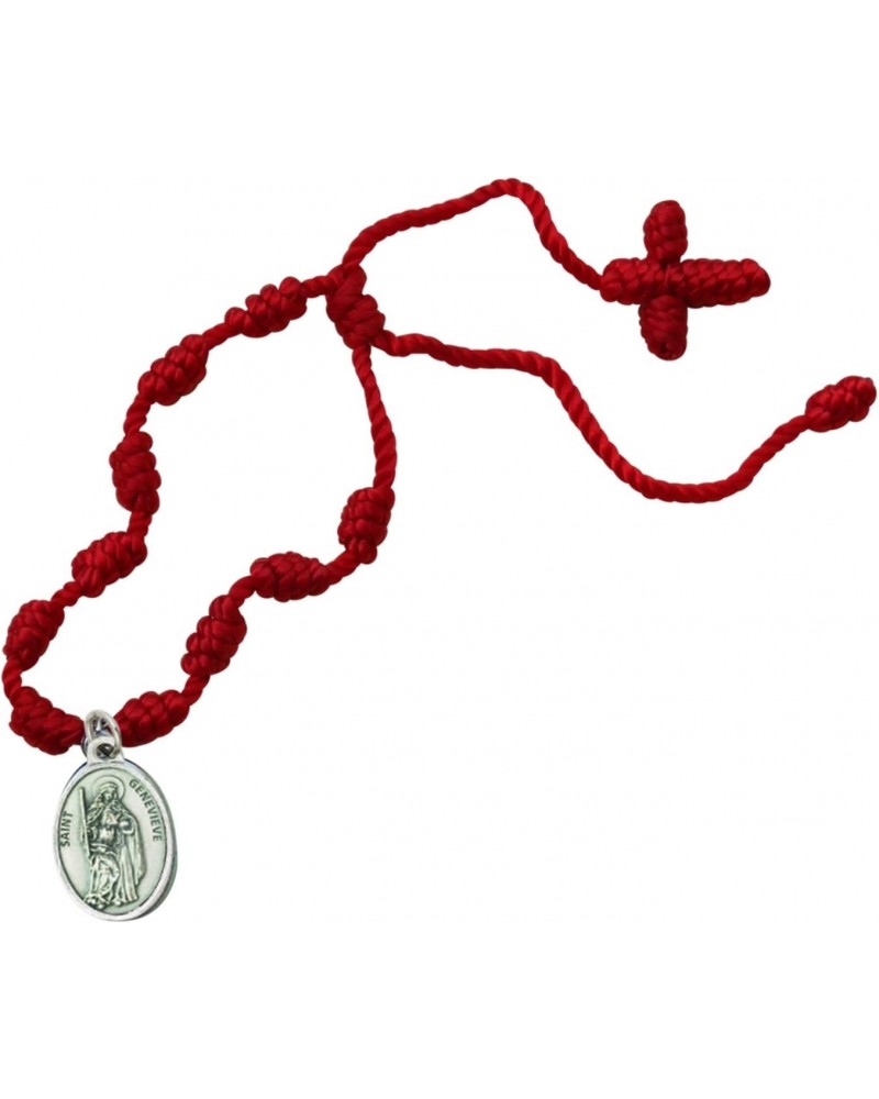 Saint Genevieve Patron of Paris Red Knotted Adjustable Rosary Bracelet with Blessed Silver Plated Medal and Prayer Card $9.43...