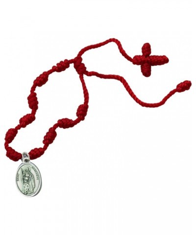 Saint Genevieve Patron of Paris Red Knotted Adjustable Rosary Bracelet with Blessed Silver Plated Medal and Prayer Card $9.43...