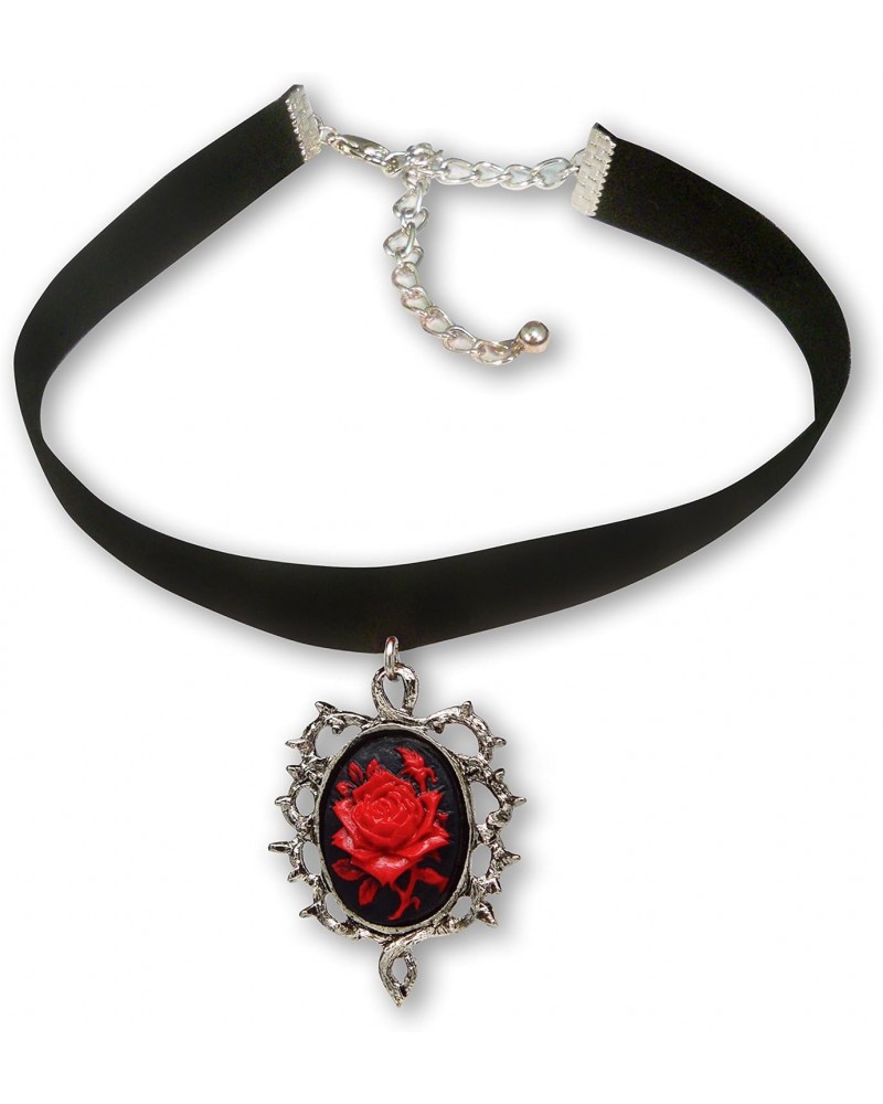 Gothic Red Rose Cameo Black Velvet Choker Adjustable Size Cosplay Jewelry $11.79 Necklaces