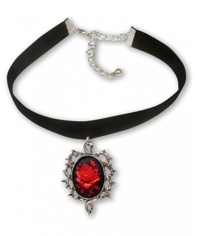 Gothic Red Rose Cameo Black Velvet Choker Adjustable Size Cosplay Jewelry $11.79 Necklaces