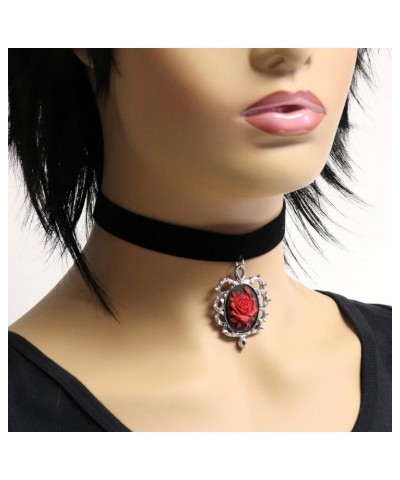 Gothic Red Rose Cameo Black Velvet Choker Adjustable Size Cosplay Jewelry $11.79 Necklaces