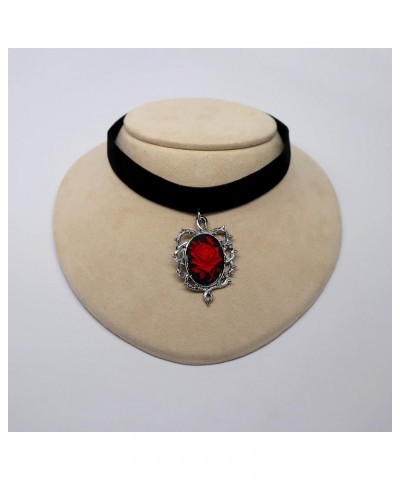 Gothic Red Rose Cameo Black Velvet Choker Adjustable Size Cosplay Jewelry $11.79 Necklaces