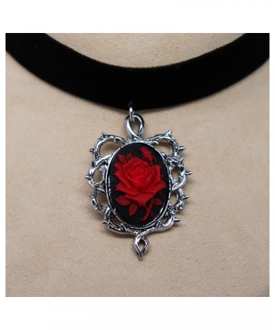 Gothic Red Rose Cameo Black Velvet Choker Adjustable Size Cosplay Jewelry $11.79 Necklaces