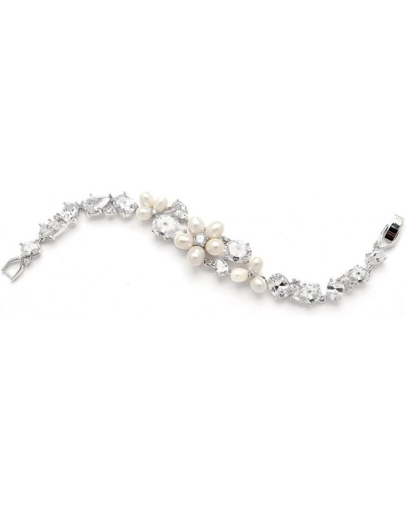 Cultured Freshwater Pearl Cubic Zirconia Crystal Bridal and Wedding Bracelet - Platinum Plated $20.24 Bracelets