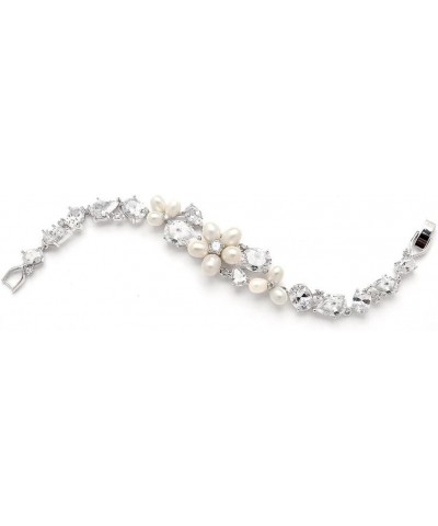 Cultured Freshwater Pearl Cubic Zirconia Crystal Bridal and Wedding Bracelet - Platinum Plated $20.24 Bracelets