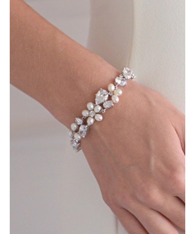 Cultured Freshwater Pearl Cubic Zirconia Crystal Bridal and Wedding Bracelet - Platinum Plated $20.24 Bracelets