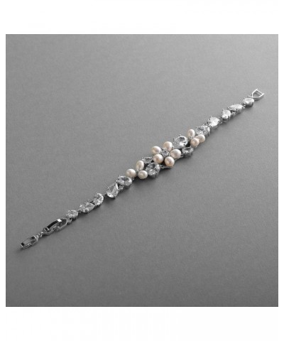 Cultured Freshwater Pearl Cubic Zirconia Crystal Bridal and Wedding Bracelet - Platinum Plated $20.24 Bracelets