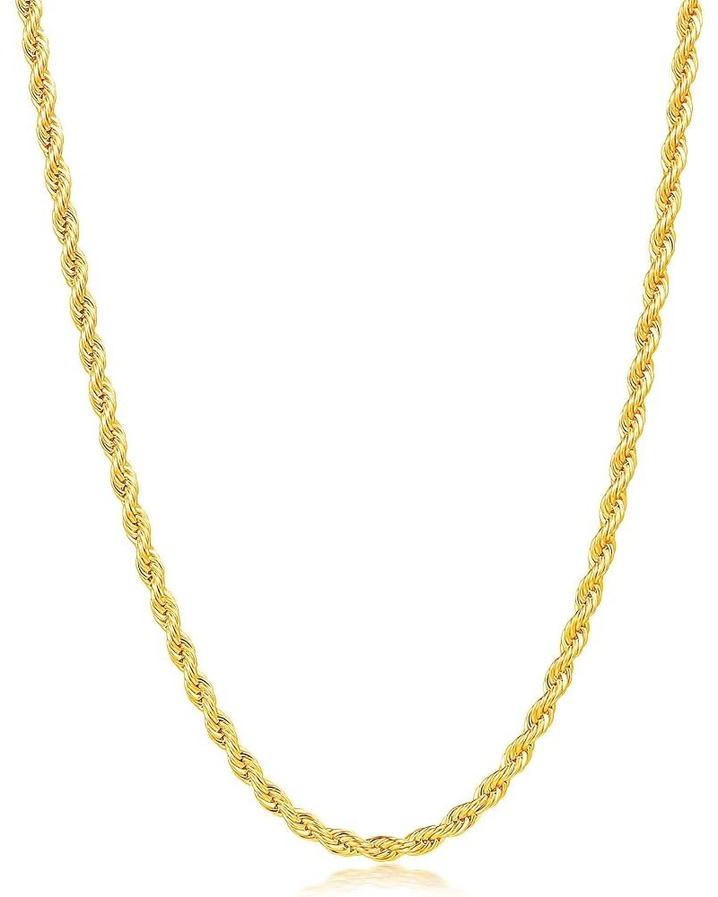 Gold Plated Rope Chain for Men, 18K Gold Plated Mens Chain Necklace, Stainless Steel Chain Necklacefor Men Women and Boys 2mm...