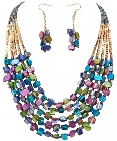 Bohemian Layered Shell Beaded Necklace Set Seed Bead Irregular Costume Jewelry for Women Autumn+ER $11.36 Jewelry Sets