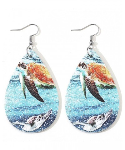 PU Leather Beach Earrings Double-sided Print Summer Vocation Hawaii for Women Girls Lightweight Waterdrop Shaped Tropic Cocon...