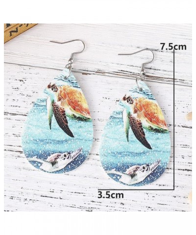 PU Leather Beach Earrings Double-sided Print Summer Vocation Hawaii for Women Girls Lightweight Waterdrop Shaped Tropic Cocon...