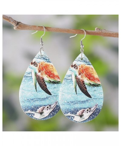 PU Leather Beach Earrings Double-sided Print Summer Vocation Hawaii for Women Girls Lightweight Waterdrop Shaped Tropic Cocon...