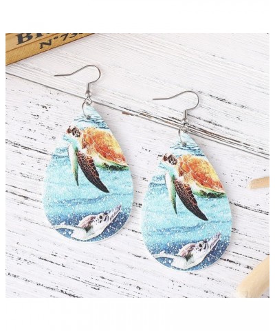 PU Leather Beach Earrings Double-sided Print Summer Vocation Hawaii for Women Girls Lightweight Waterdrop Shaped Tropic Cocon...