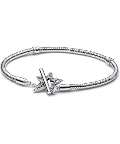 Moments Asymmetric Star T-Bar Closure Snake Chain Bracelet - Compatible Moments Charms - Sterling Silver & Cubic Zirconia Cha...