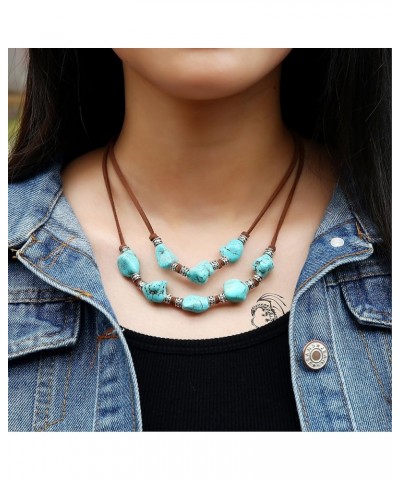 Suede Turquoise Necklace for Women Handmade Y-Shape Bohemain Vintage Pendant Jewelry Lariat… 16" Choker-magnetic clasp $10.06...