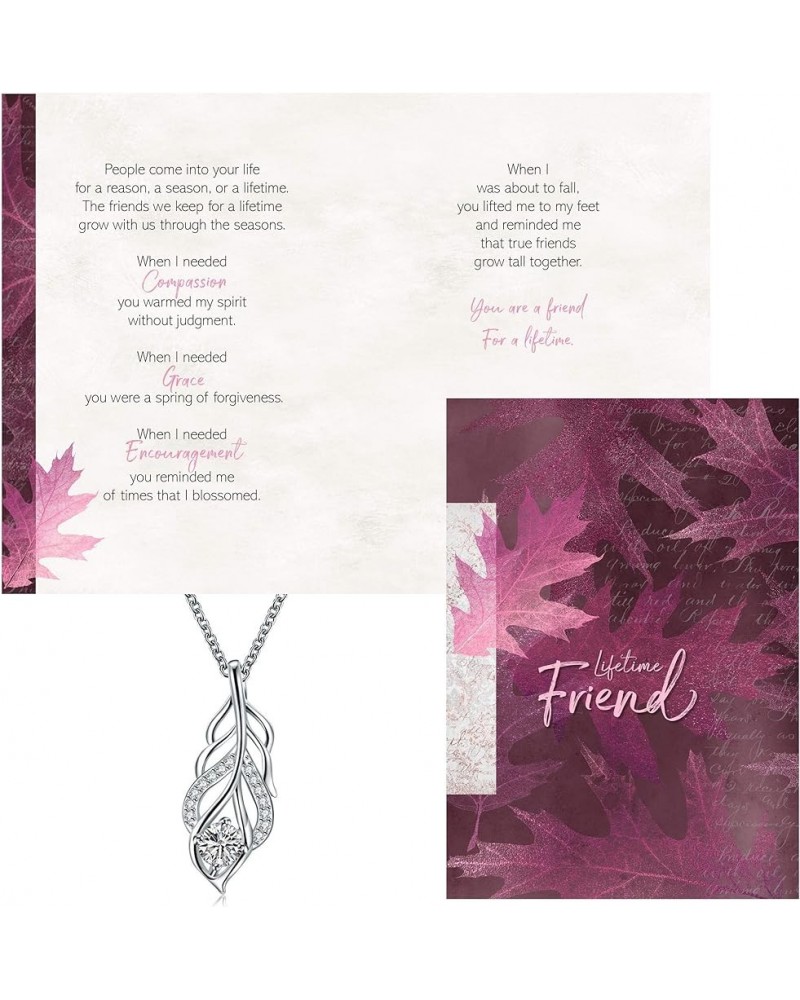 Friendship - A Reason Season Lifetime Friend Greeting Card and Leaf Necklace - Growing Together - Women BFF Pink Card - Clear...