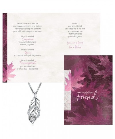 Friendship - A Reason Season Lifetime Friend Greeting Card and Leaf Necklace - Growing Together - Women BFF Pink Card - Clear...