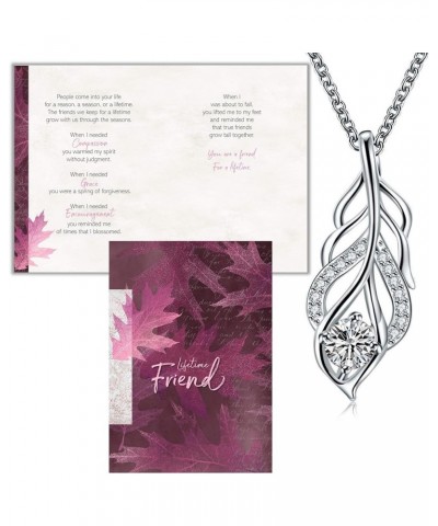 Friendship - A Reason Season Lifetime Friend Greeting Card and Leaf Necklace - Growing Together - Women BFF Pink Card - Clear...