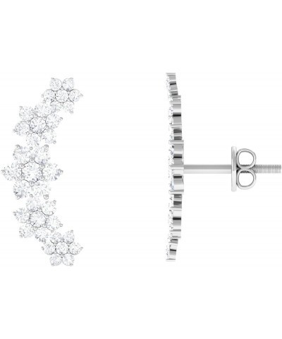 HI-SI Diamond Floral Inspired Ear Crawler Climber Studs, Cartilage Piercing Flower Earrings for Her 18K White Gold $370.12 Ea...