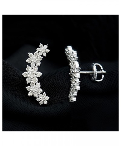 HI-SI Diamond Floral Inspired Ear Crawler Climber Studs, Cartilage Piercing Flower Earrings for Her 18K White Gold $370.12 Ea...