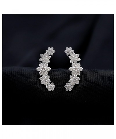 HI-SI Diamond Floral Inspired Ear Crawler Climber Studs, Cartilage Piercing Flower Earrings for Her 18K White Gold $370.12 Ea...