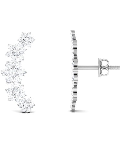 HI-SI Diamond Floral Inspired Ear Crawler Climber Studs, Cartilage Piercing Flower Earrings for Her 18K White Gold $370.12 Ea...