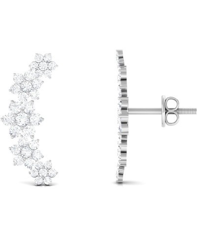 HI-SI Diamond Floral Inspired Ear Crawler Climber Studs, Cartilage Piercing Flower Earrings for Her 18K White Gold $370.12 Ea...