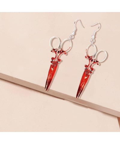 Halloween Scissor Dangle Earrings for Women Terror Bloody Scissor Earring Red Blood Scissors Drop Earrings for Women Girls Ha...