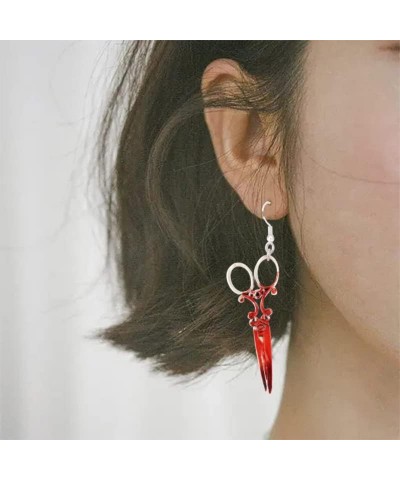 Halloween Scissor Dangle Earrings for Women Terror Bloody Scissor Earring Red Blood Scissors Drop Earrings for Women Girls Ha...