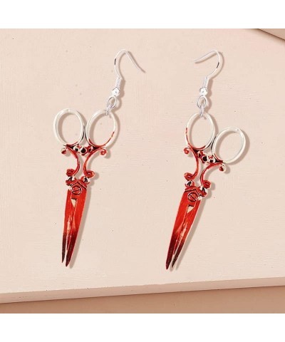 Halloween Scissor Dangle Earrings for Women Terror Bloody Scissor Earring Red Blood Scissors Drop Earrings for Women Girls Ha...