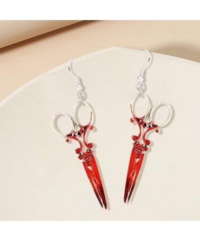 Halloween Scissor Dangle Earrings for Women Terror Bloody Scissor Earring Red Blood Scissors Drop Earrings for Women Girls Ha...