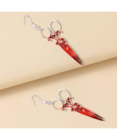 Halloween Scissor Dangle Earrings for Women Terror Bloody Scissor Earring Red Blood Scissors Drop Earrings for Women Girls Ha...