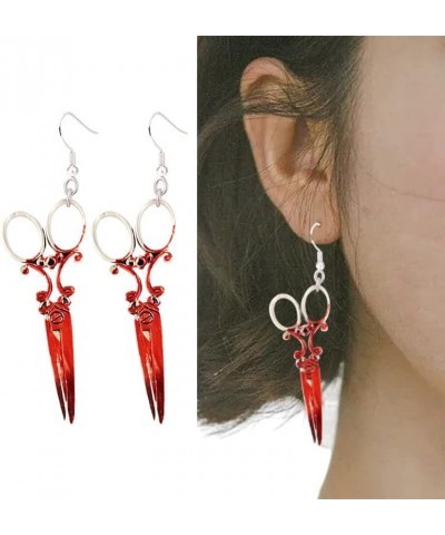 Halloween Scissor Dangle Earrings for Women Terror Bloody Scissor Earring Red Blood Scissors Drop Earrings for Women Girls Ha...