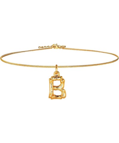 Small Bamboo Initial Letter Pendant Necklace 18K Gold Plated Choker Necklaces for Women 14-16 Inch Adjustable B $11.27 Necklaces