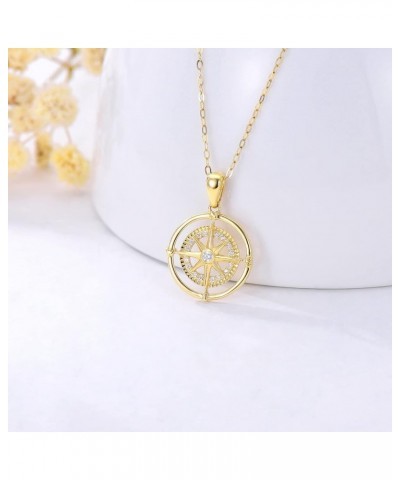 14K Real Gold Compass Pendant Necklace for Women,Yellow Gold Small Compass Dainty Necklace with Cubic Zirconia Fine Jewelry B...