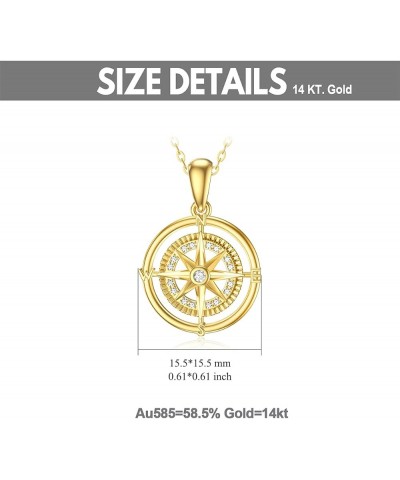 14K Real Gold Compass Pendant Necklace for Women,Yellow Gold Small Compass Dainty Necklace with Cubic Zirconia Fine Jewelry B...