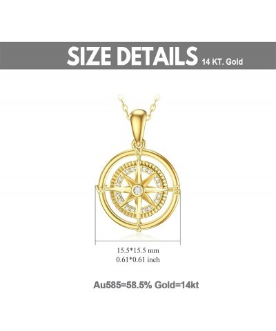 14K Real Gold Compass Pendant Necklace for Women,Yellow Gold Small Compass Dainty Necklace with Cubic Zirconia Fine Jewelry B...