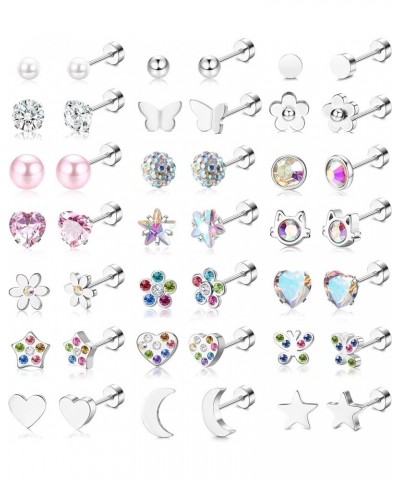 21Pairs Screw Back Stud Earrings For Women Hypoallergenic Surgical Steel Screwback Earrings Star Moon Flower Heart Butterfly ...