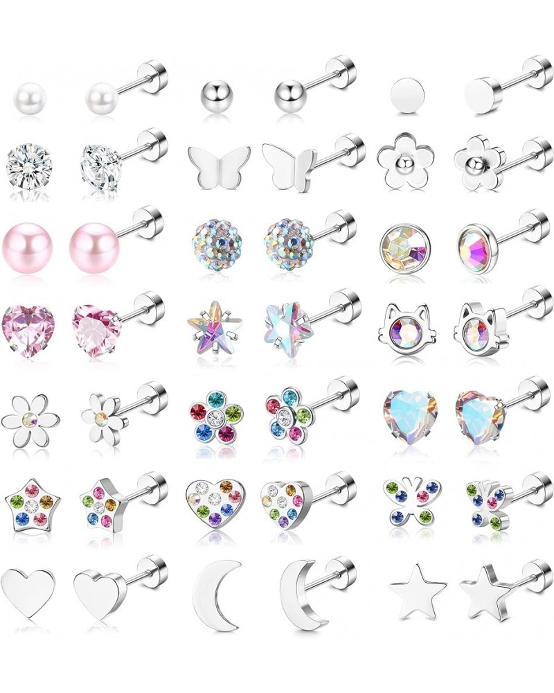 21Pairs Screw Back Stud Earrings For Women Hypoallergenic Surgical Steel Screwback Earrings Star Moon Flower Heart Butterfly ...