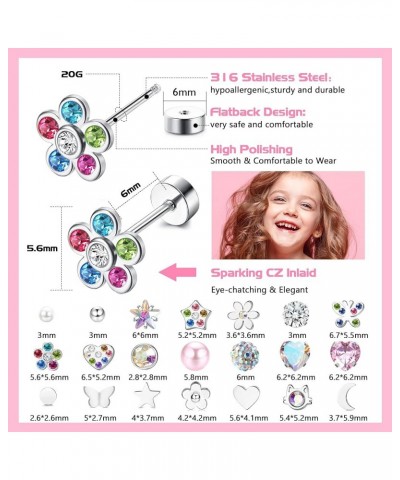 21Pairs Screw Back Stud Earrings For Women Hypoallergenic Surgical Steel Screwback Earrings Star Moon Flower Heart Butterfly ...