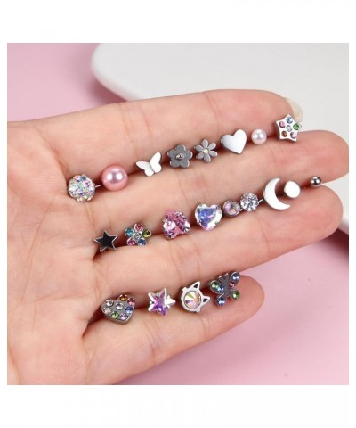 21Pairs Screw Back Stud Earrings For Women Hypoallergenic Surgical Steel Screwback Earrings Star Moon Flower Heart Butterfly ...