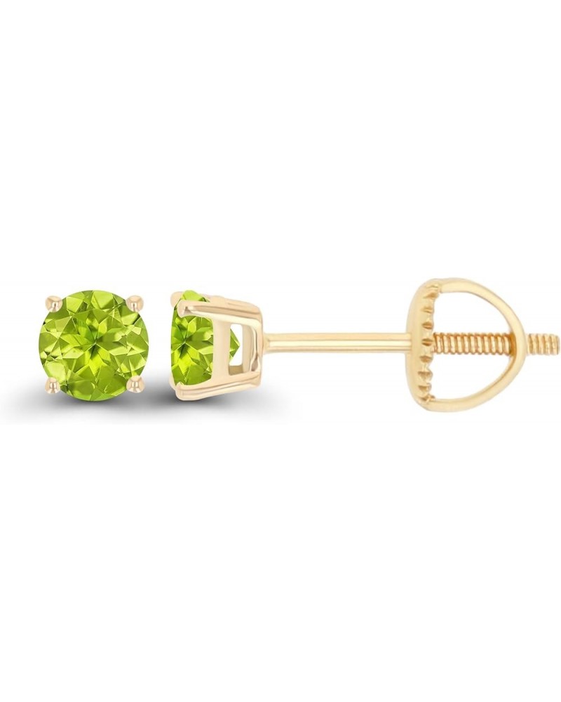 14K Gold Plated 925 Sterling Silver Hypoallergenic 4mm Round Genuine Birthstone Solitaire Screwback Stud Earrings Peridot Yel...