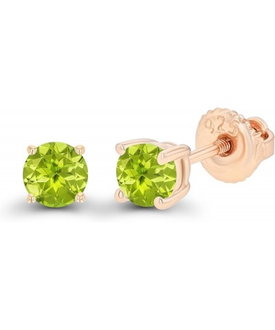 14K Gold Plated 925 Sterling Silver Hypoallergenic 4mm Round Genuine Birthstone Solitaire Screwback Stud Earrings Peridot Yel...