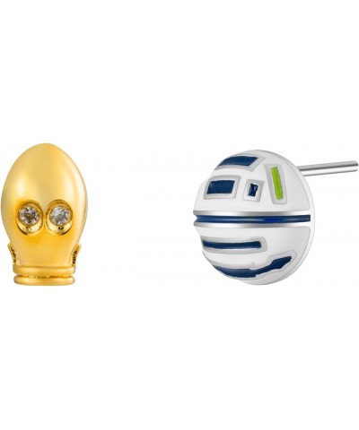 Mismatch Starwars R2-D2 and C-3PO Robots Stud Earrings with Enamel Gold & 925 Sterling Silver Back Posts Jewelry $19.24 Earrings