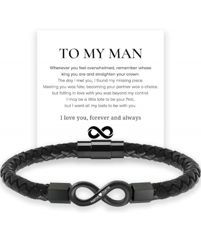 To My Man, Personalized Dual Name Infinity Leather Bracelet, Personalized Custom Name Bracelet for Men, Infinity Personalized...