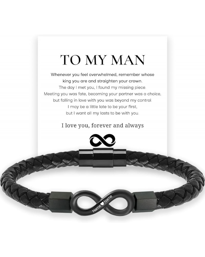 To My Man, Personalized Dual Name Infinity Leather Bracelet, Personalized Custom Name Bracelet for Men, Infinity Personalized...