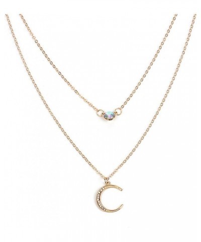 Double Chains Moon and Sun Layered Choker Necklace Sunflower Opal Pendant Necklace Gift for Women C gold moon $7.79 Necklaces