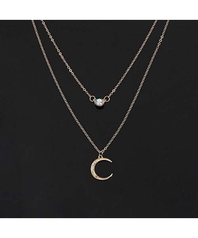 Double Chains Moon and Sun Layered Choker Necklace Sunflower Opal Pendant Necklace Gift for Women C gold moon $7.79 Necklaces