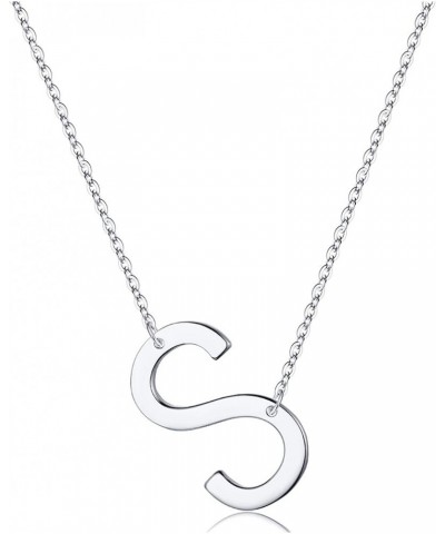 S925 Sterling Silver Sideways Initial Necklaces for Women, Dainty Hypoallergenic Sterling Silver Letter A-Z Pendant Necklace ...