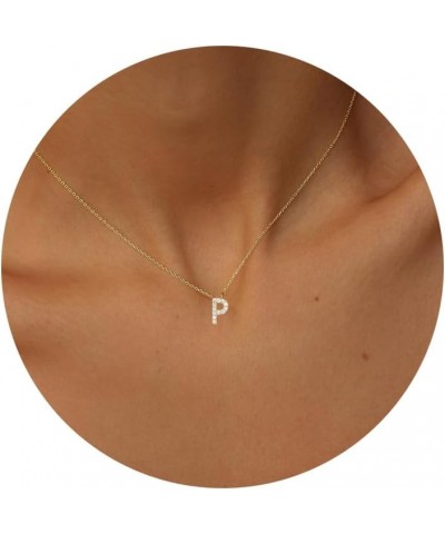 Initial Necklaces for Women, Dainty Gold Letter Necklace 14k Gold Plated Personalized CZ Initial Necklace Monogram Name Choke...